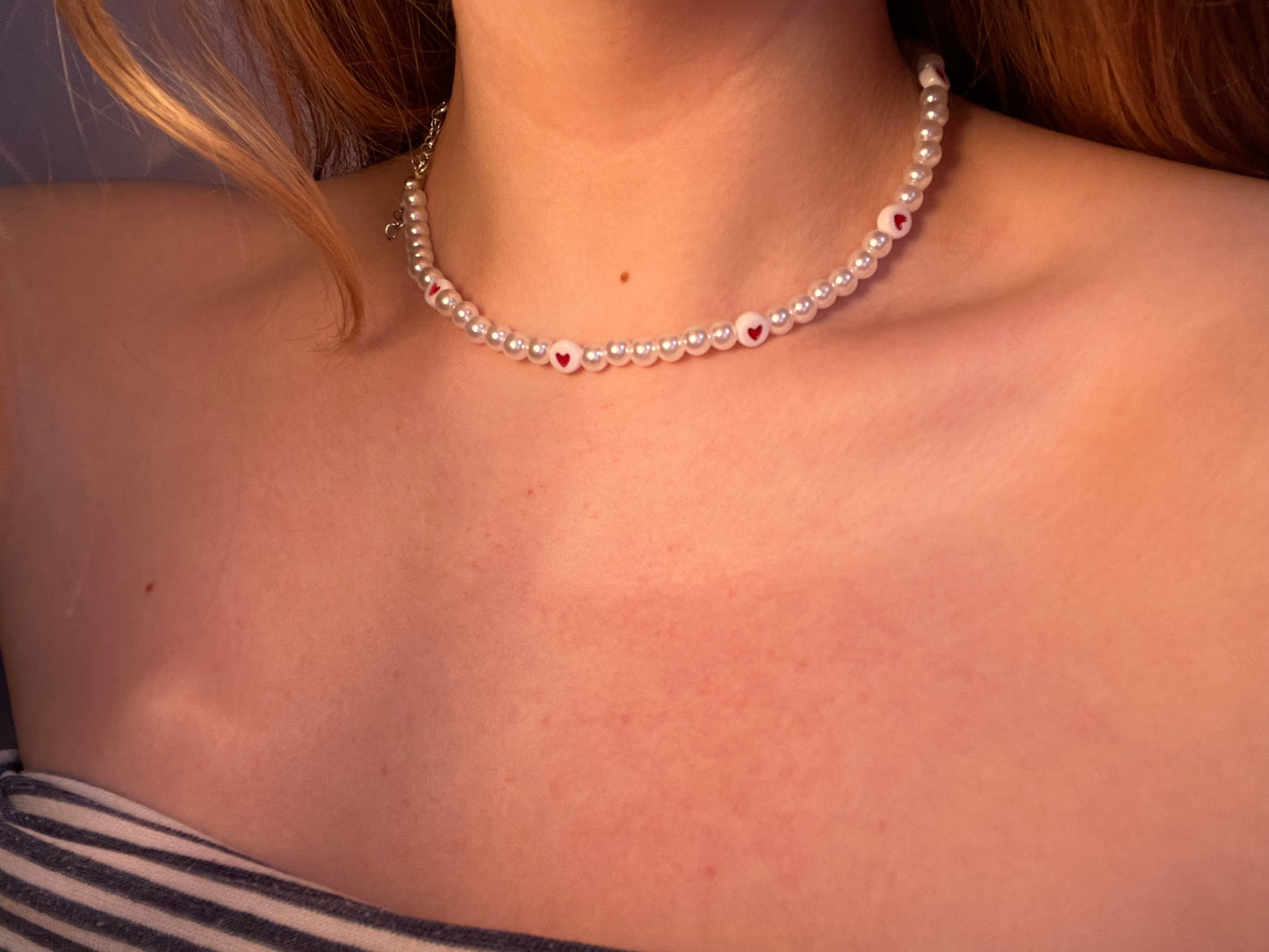 pearl necklace with hearts