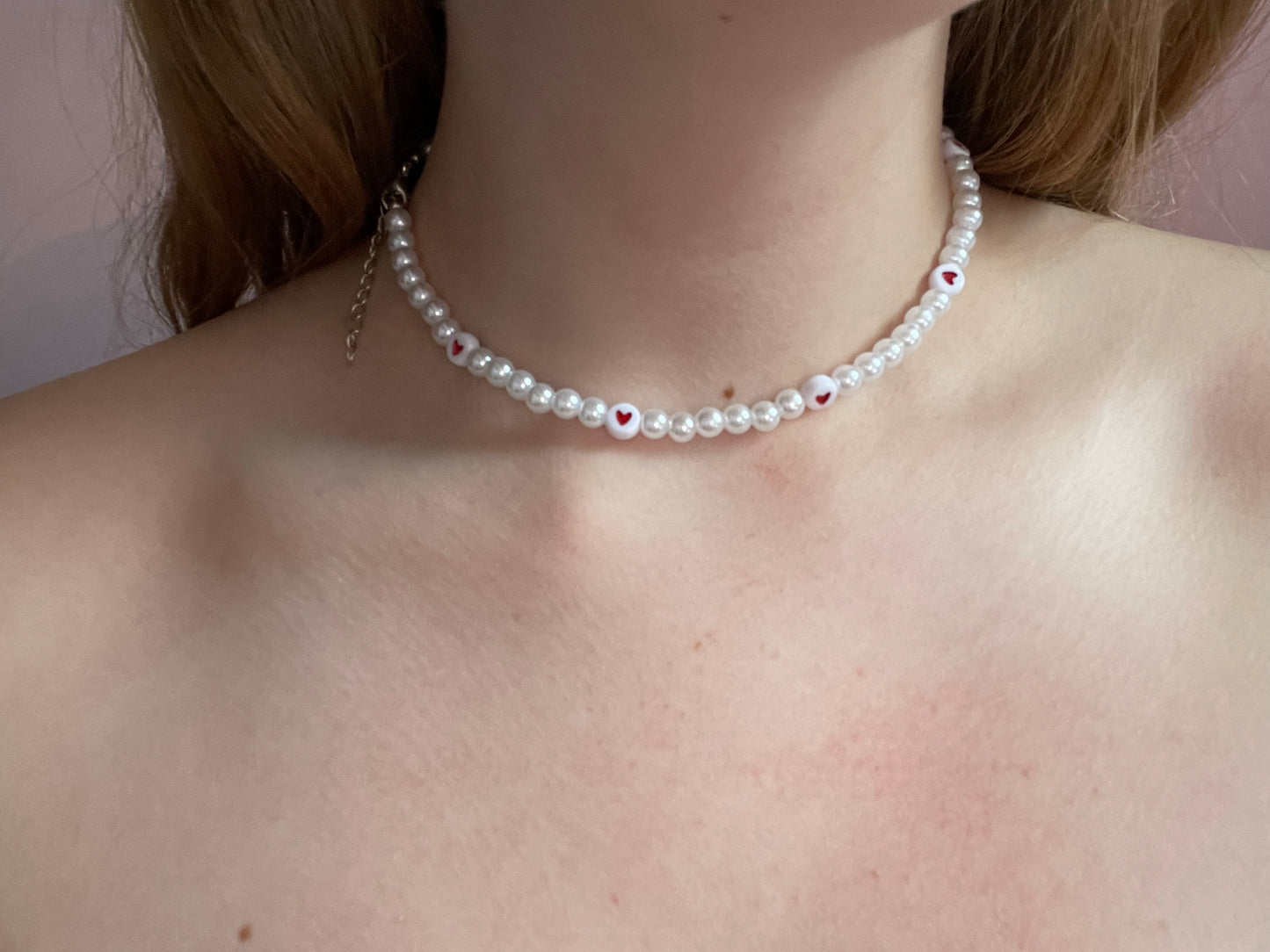 pearl necklace with hearts