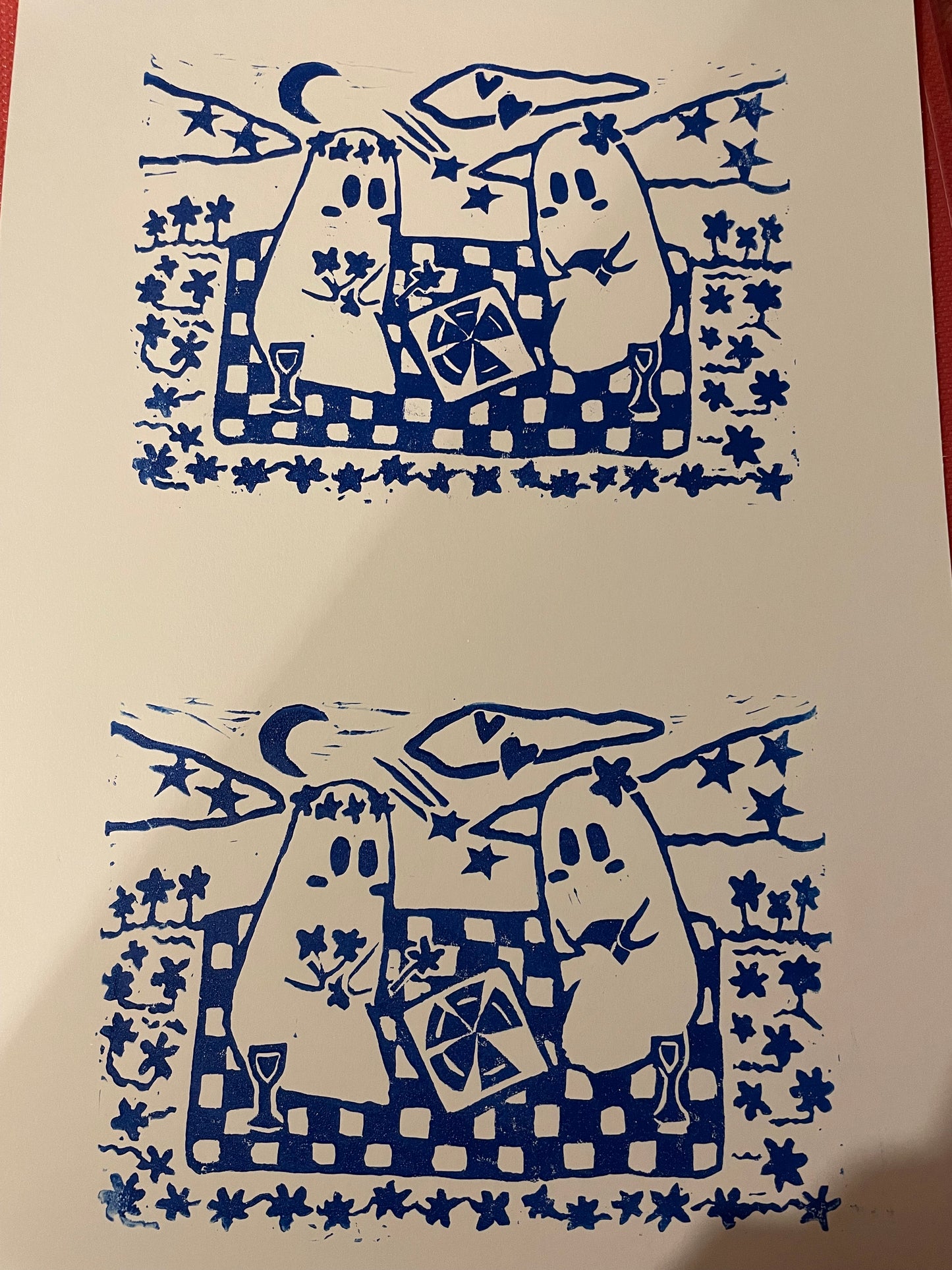 ghost picnic linocut art print