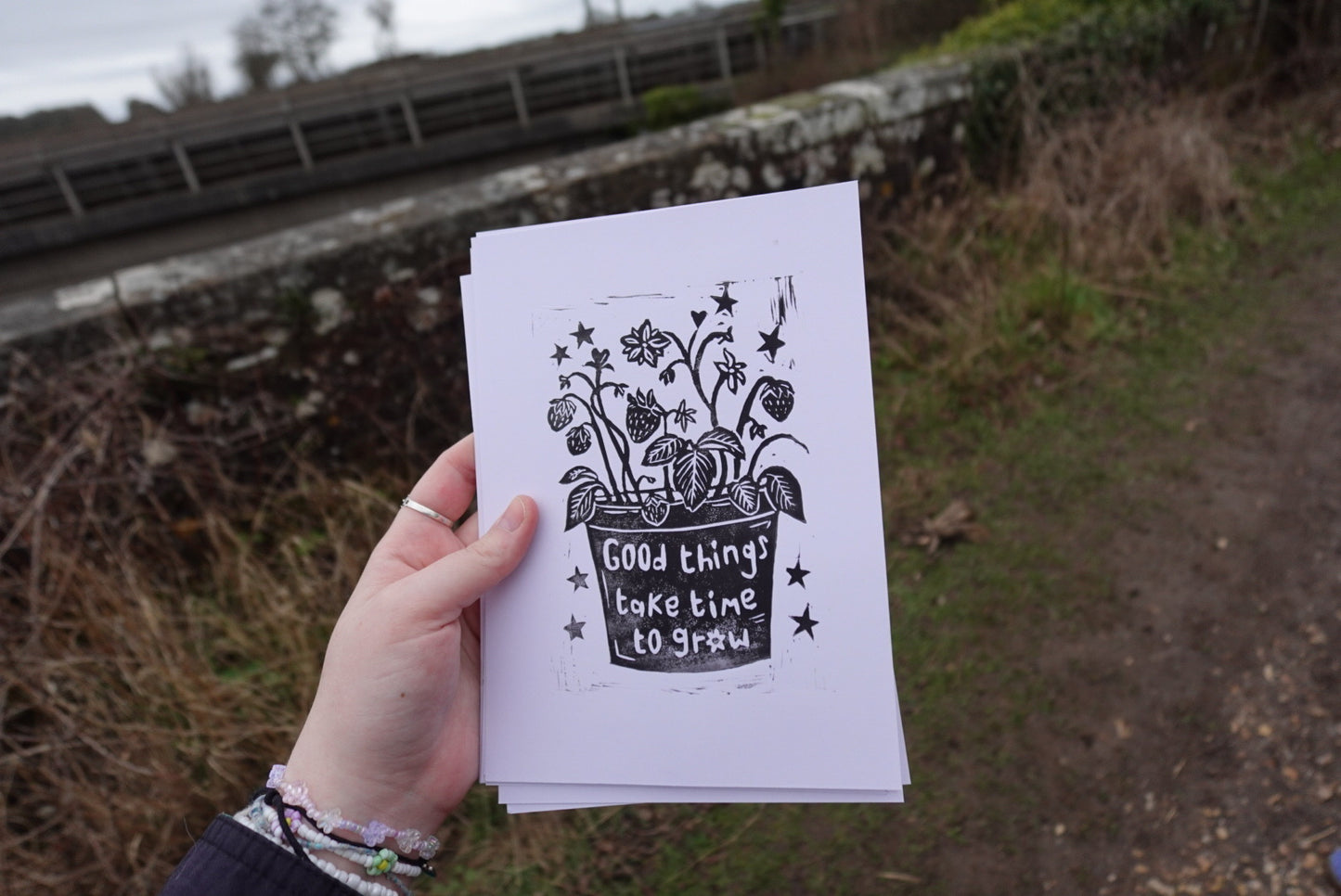 Strawberry Linocut handmade art prints and cards 🍓