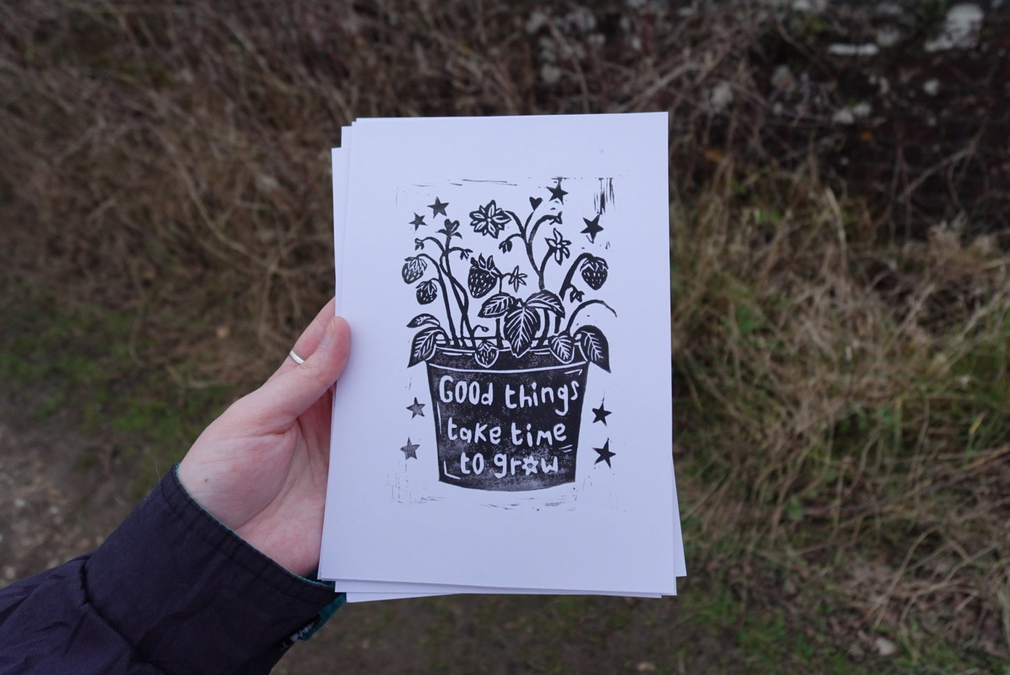 Strawberry Linocut handmade art prints and cards 🍓