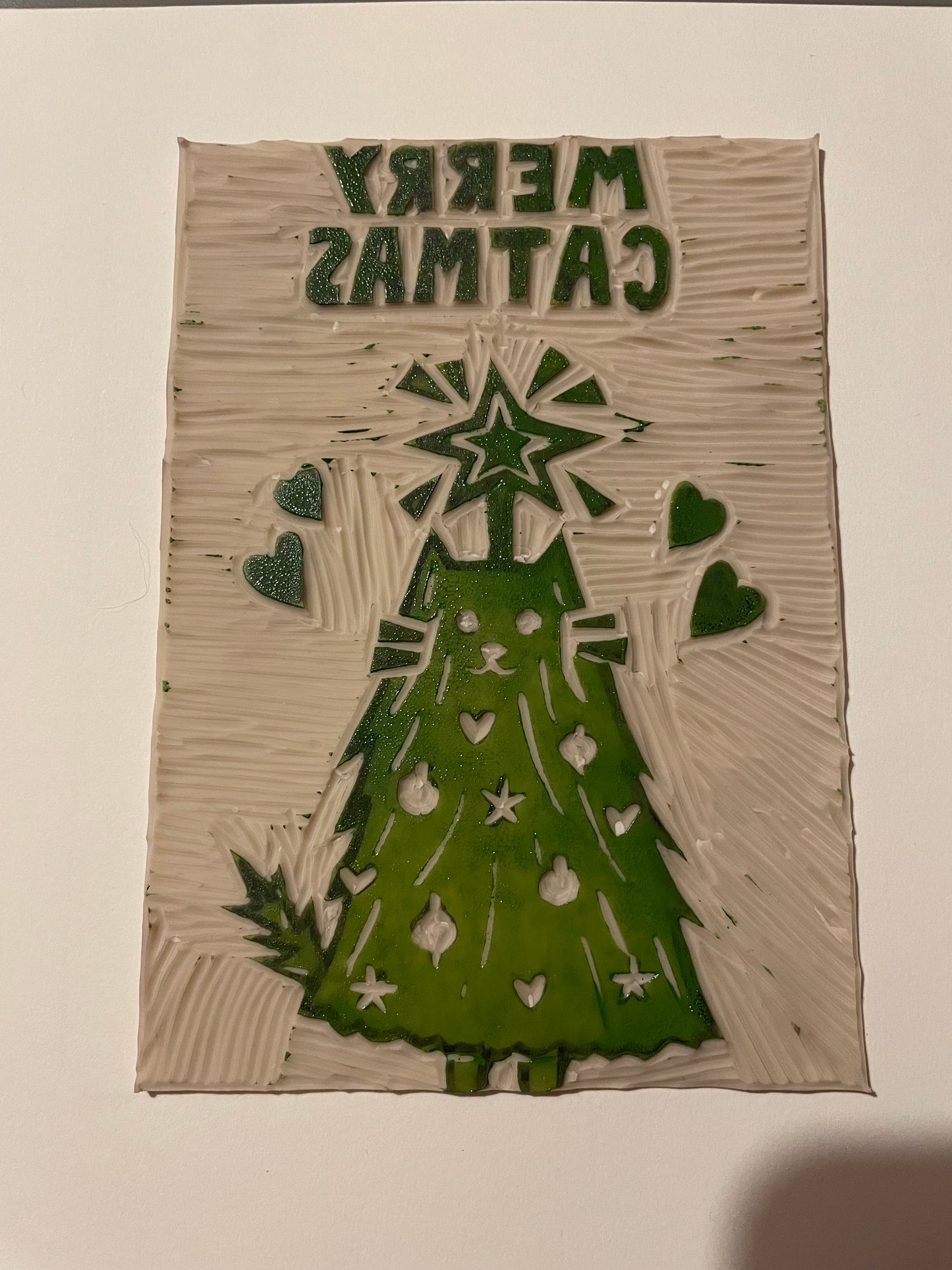 Merry catmas christmas card little cat tree with stars