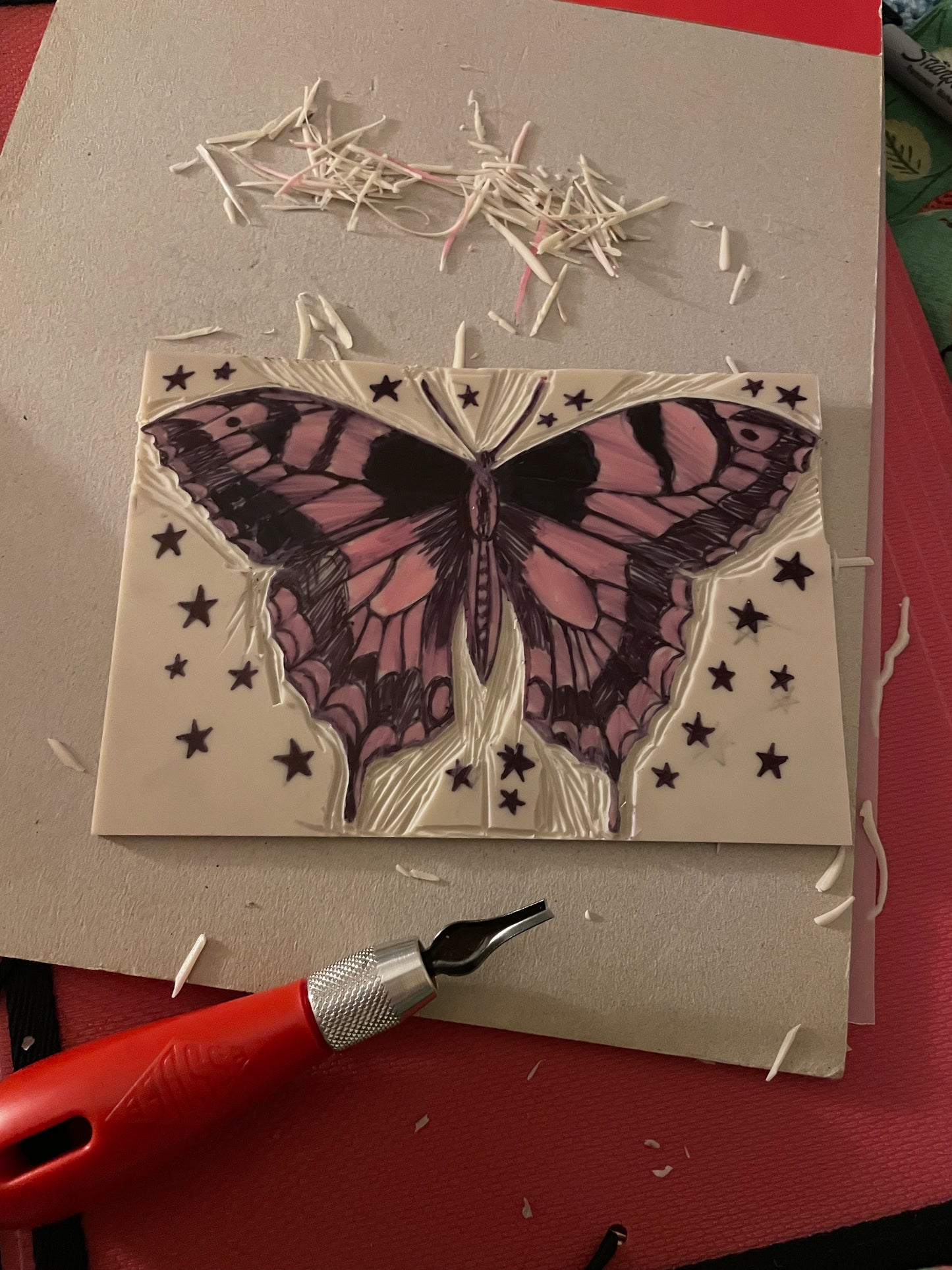 Linocut butterfly art print