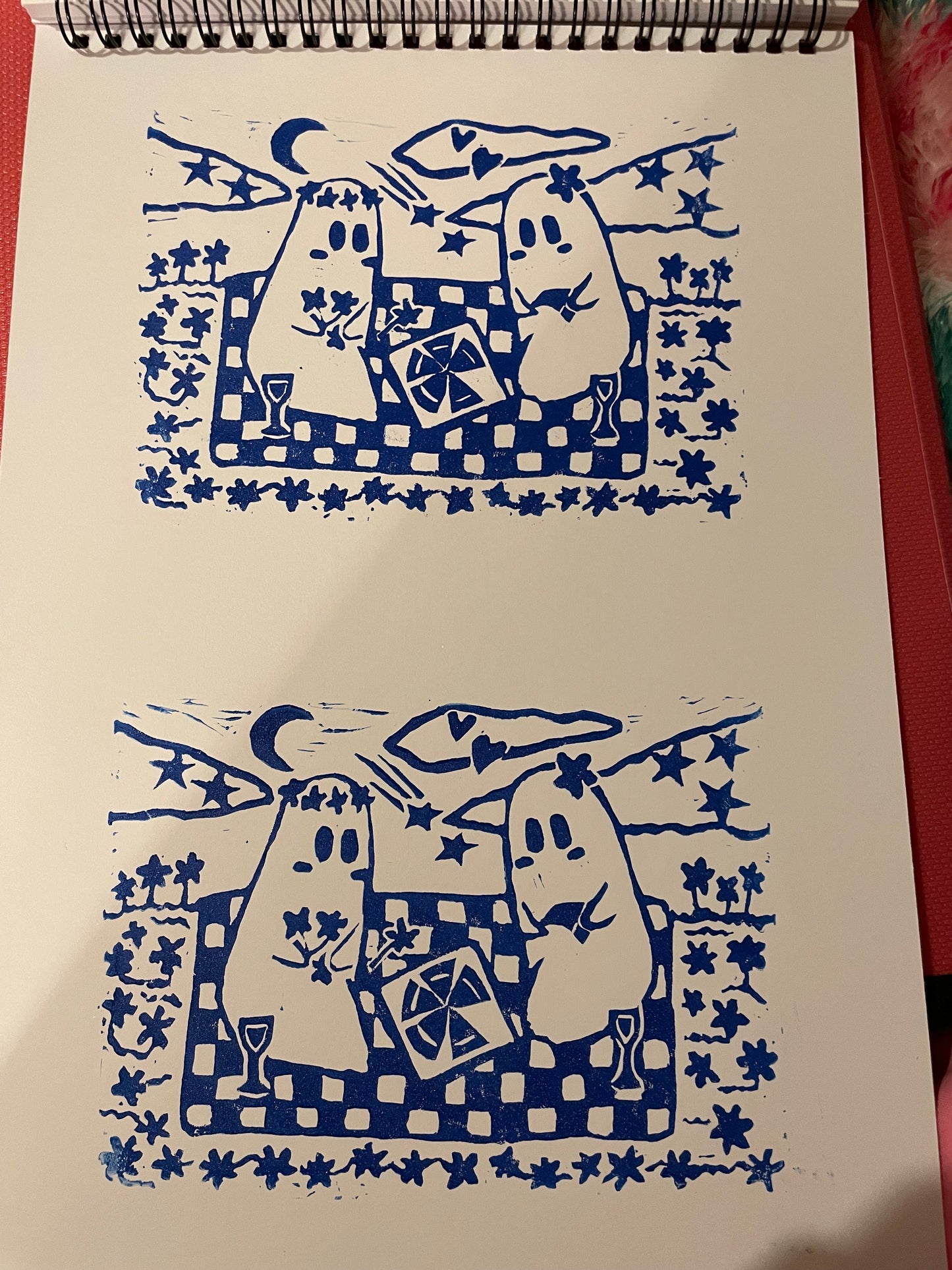 ghost picnic linocut art print