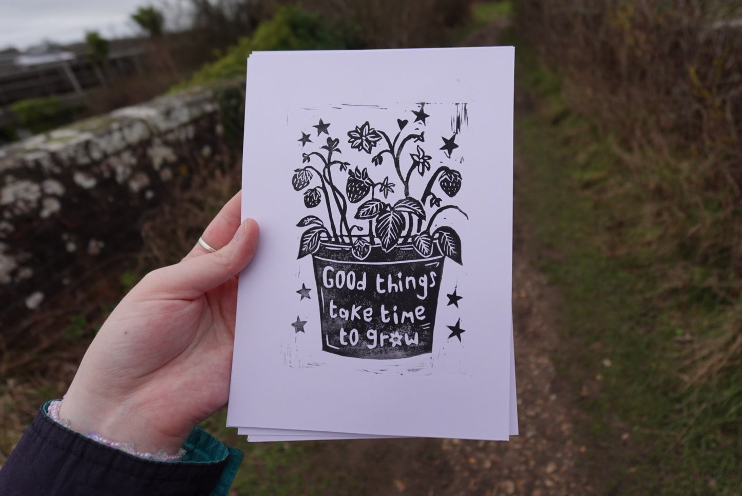 Strawberry Linocut handmade art prints and cards 🍓