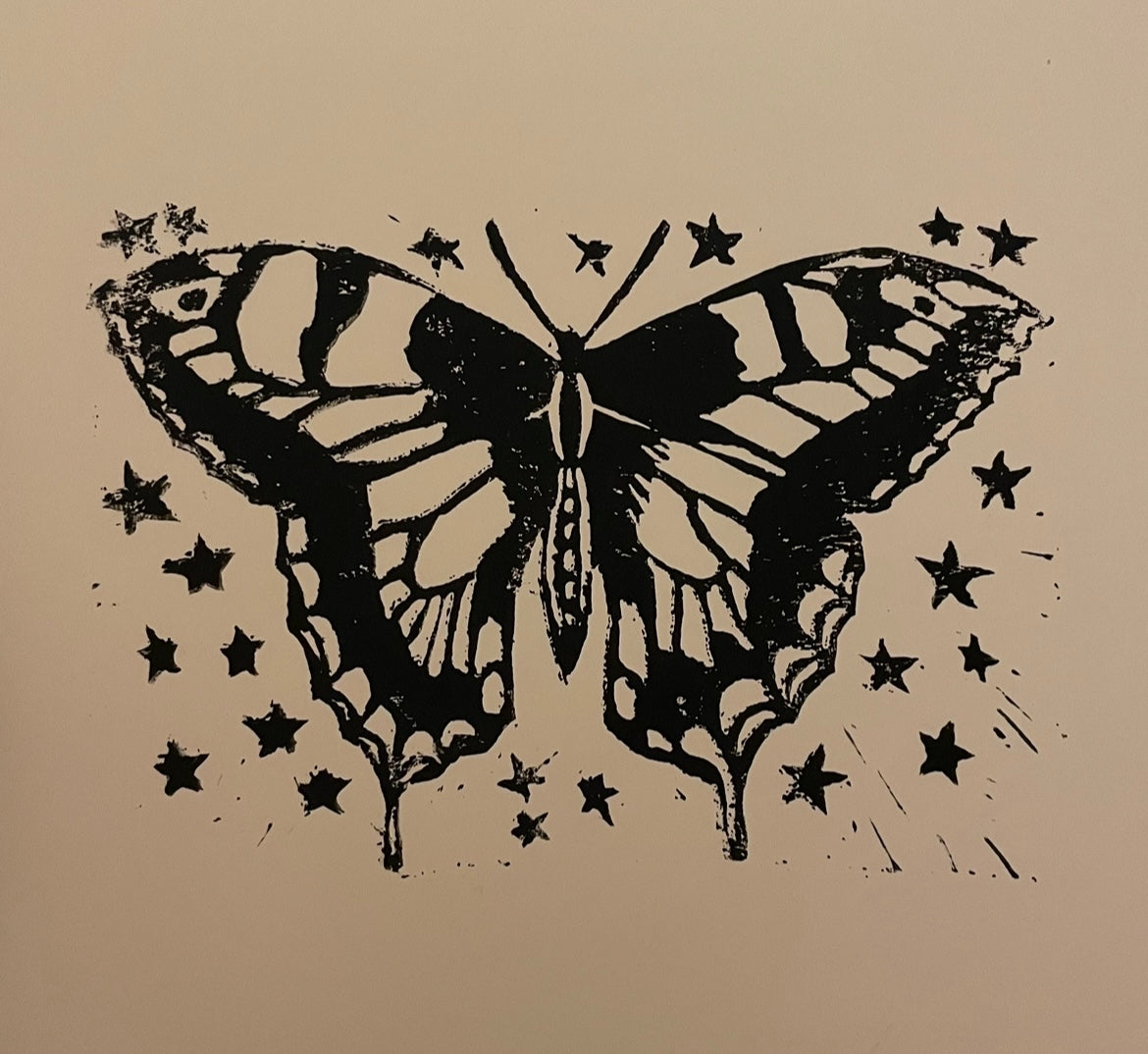 Linocut butterfly art print