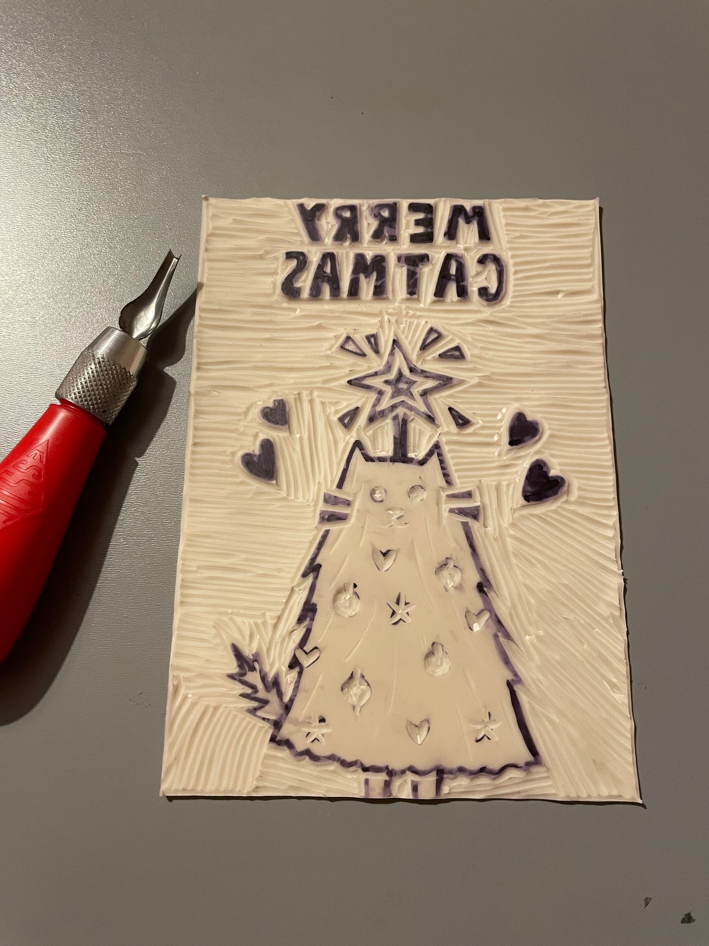 Merry catmas christmas card little cat tree with stars