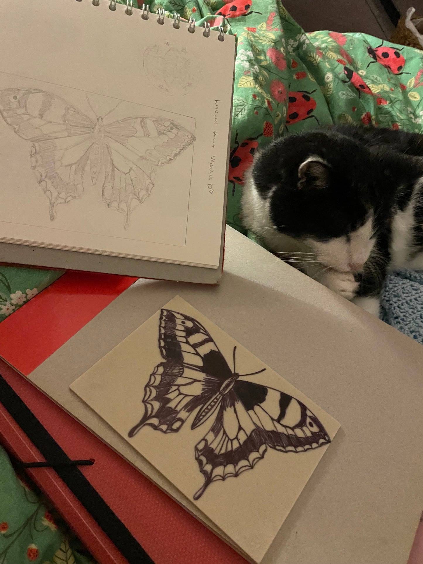 Linocut butterfly art print