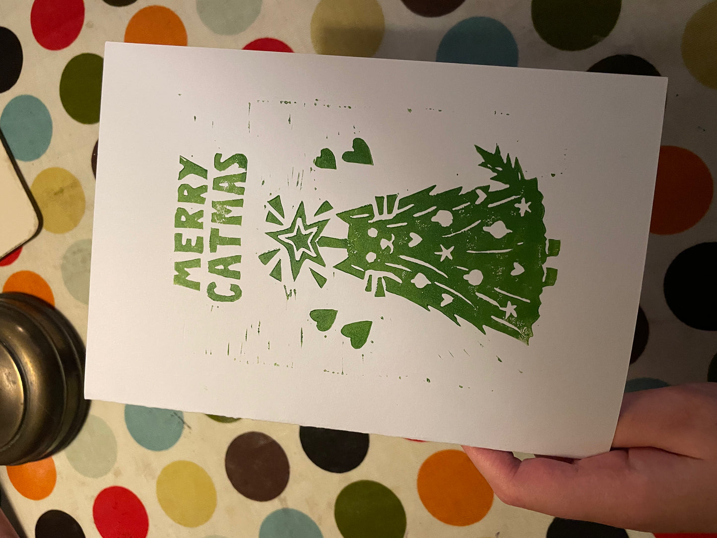 Merry catmas christmas card little cat tree with stars