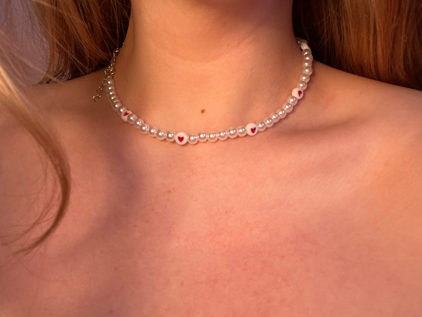 pearl necklace with hearts